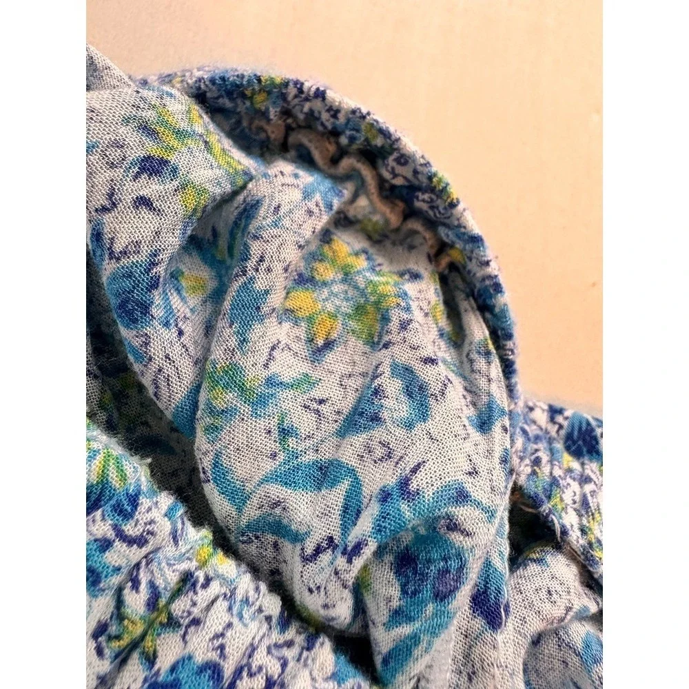 Poupette St Barth Mara Strapless Maxi Dress Blue Floral Print Small resort wear